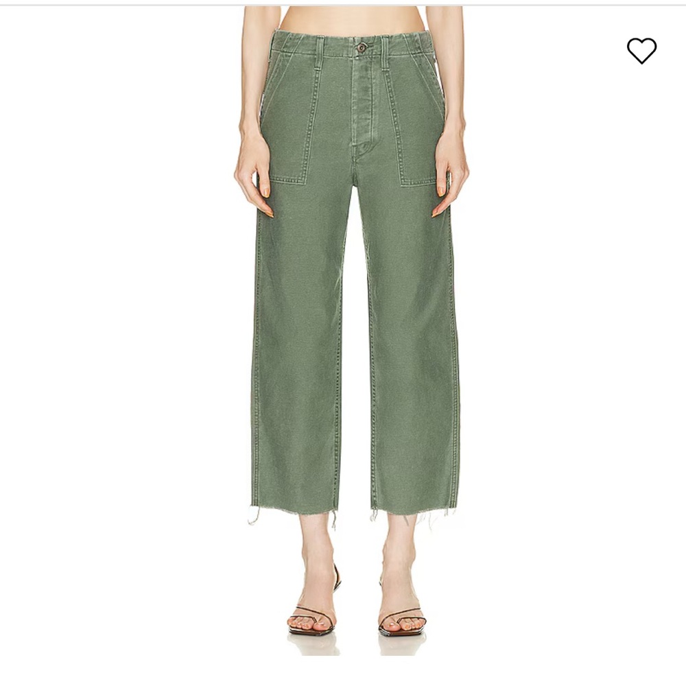 MOTHER The Patch Pocket Private High Rise Cropped Wide Leg Jeans in Roger That